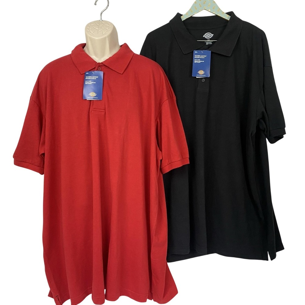 Dickies Pique Polo Shirt Mens 3XL Young Adult Lot Of 2 Black Red Uniform